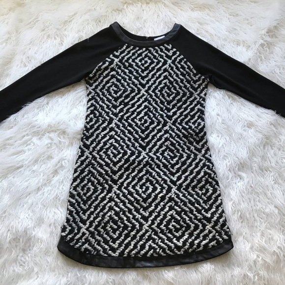 WAI MING BLACK WHITE‎ YARN LEATHER TRIM DRESS - Picture 1 of 6